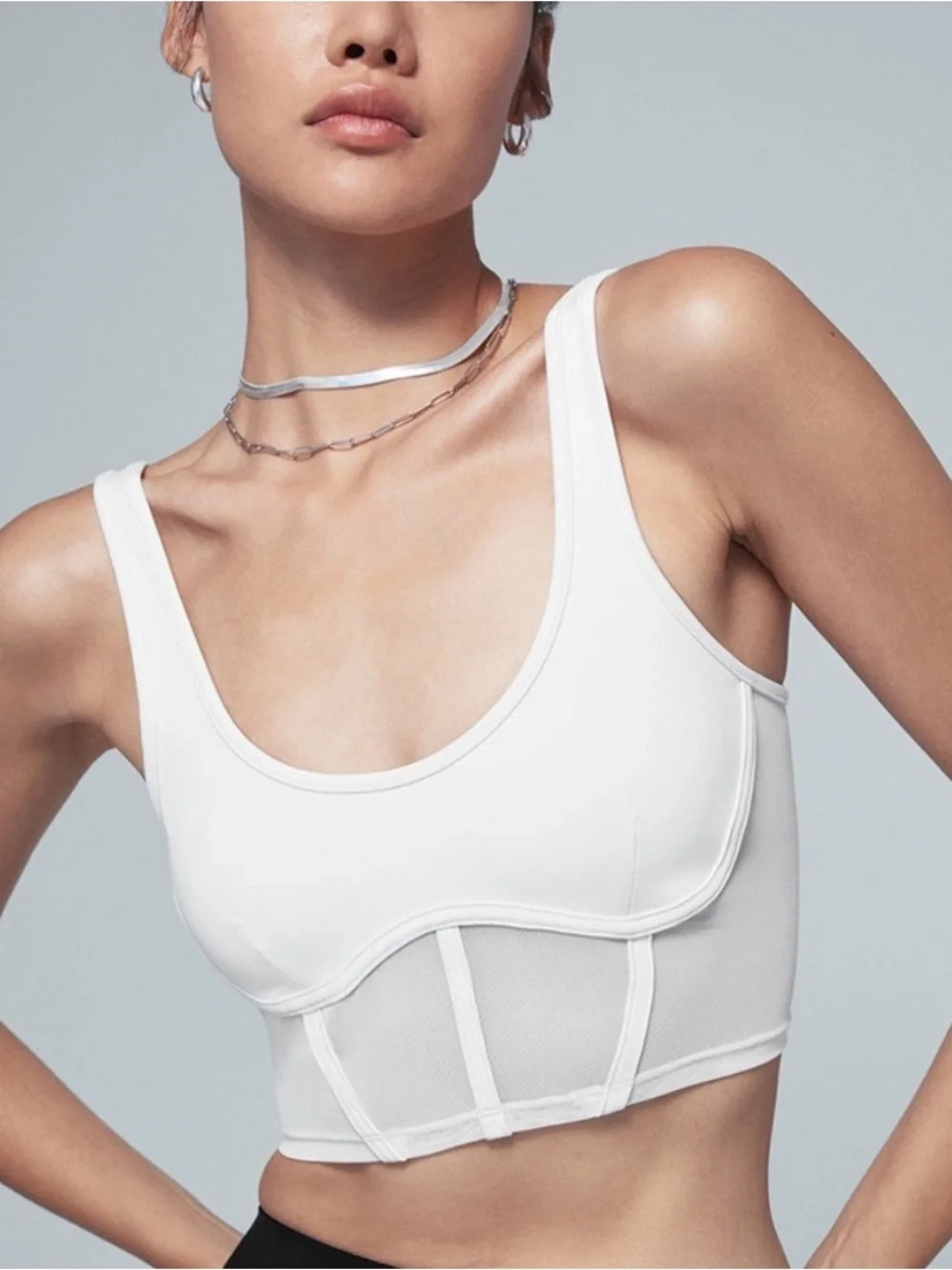 Alo Yoga Airbrush Mesh White Corset Tank